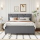 preview thumbnail 18 of 30, Linen Fabric Platform Bed with Brick Pattern Headboard, with Twin Trundle and 2 Drawers, Full Size