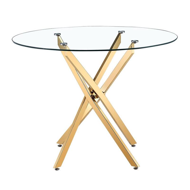 Round Glass Dining Table with Gold Star Base (36") - 29.5"H x 36"W x 36"D