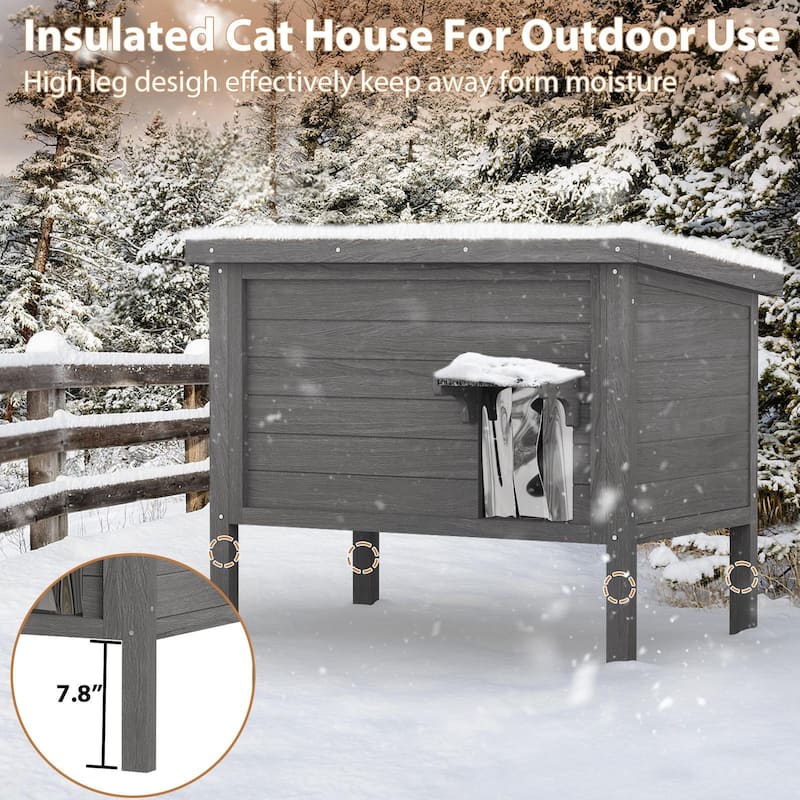 BOSSIN Outdoor Cat House Feral Cat-Shelter Cat Enclosure,100% Insulated All-Round Foam Weatherproof, Large Wooden Pet House