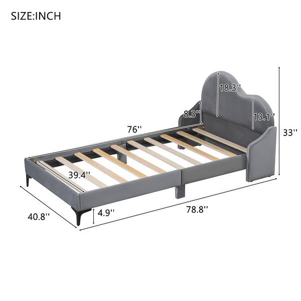 Twin Cloud Shaped Upholstered Platform Bed w/Wood Slats Support, Pine Wood Low Platform Bed Frame, No Box Spring Needed, Gray