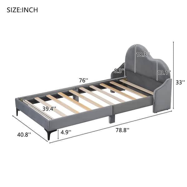 Twin Size Upholstered Platform Bed with Cloud-Shaped Headboard, Beige - Sturdy & Comfortable Design