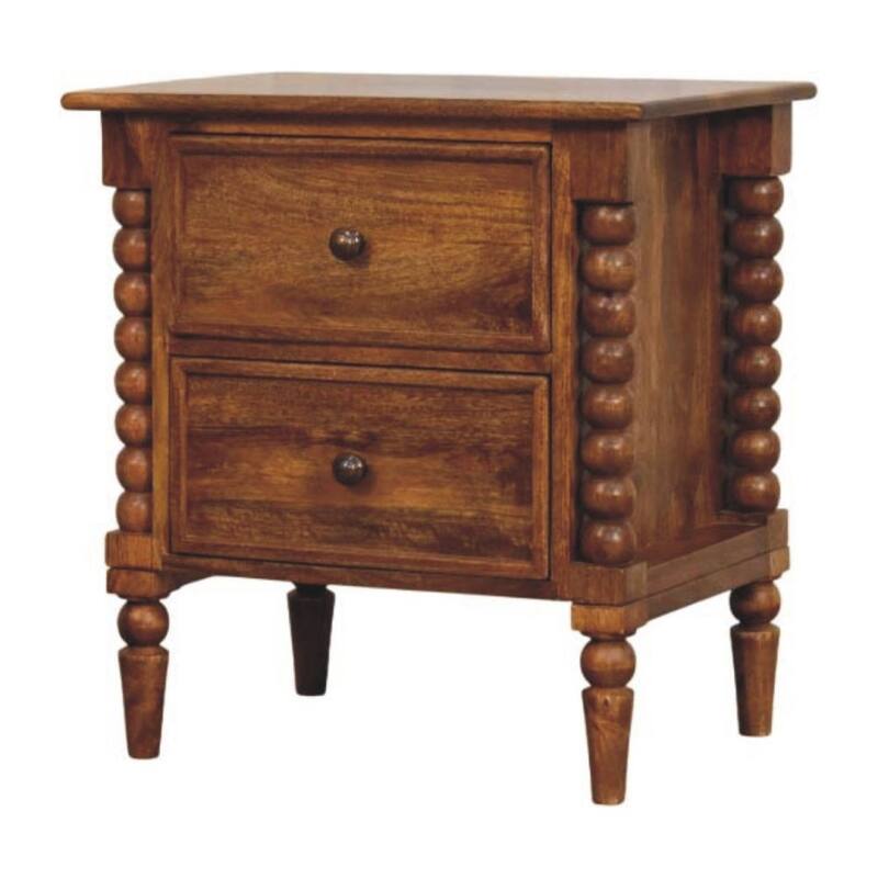 Artisan Furniture Solid Wood Spindle Leg Amber Oak Nightstand, Brown, 2-Drawers