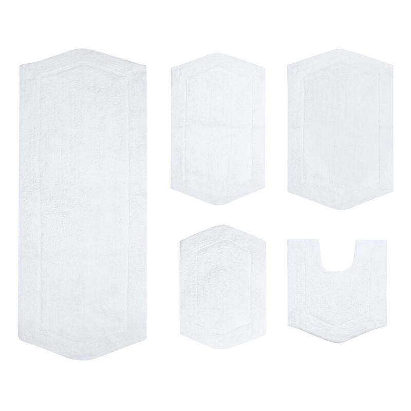 Waterford Collection 100% Cotton Non-Slip Bathroom Rug Set, Machine Washable Bath Rug, 5 Piece Bath Mat Set with Contour
