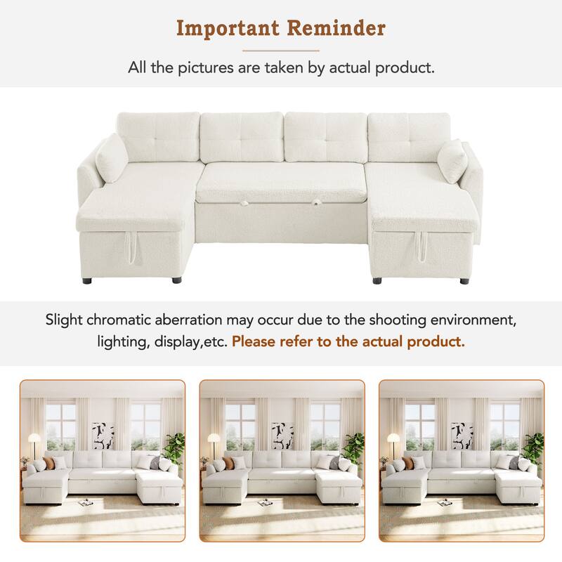 107" U-Shaped Sleeper Sectional Sofa with Storage & USB Ports - Modern Convertible Sofa Bed for Living Room