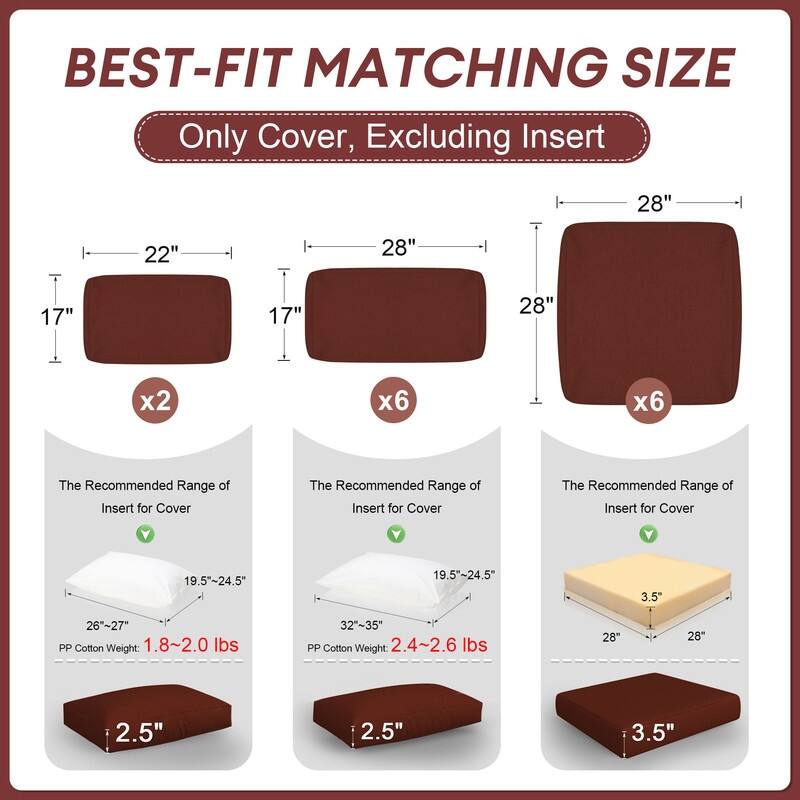 FINCATI 28" × 28" Outdoor Cushion Cover, Sofa Cushion Replacement Slipcover, Patio Seat Cover 28 Inches (COVER ONLY!)