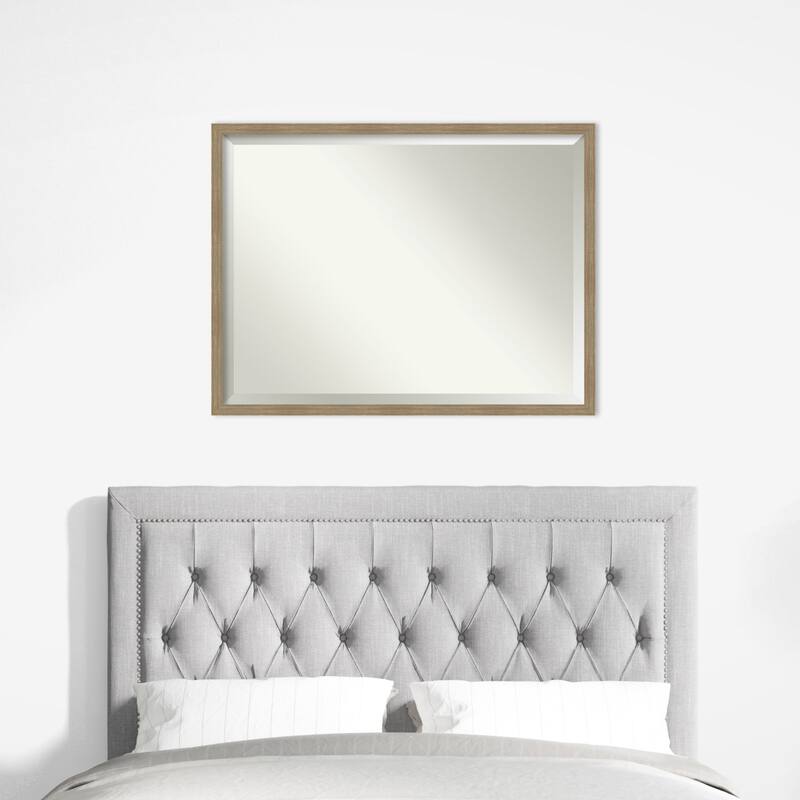 Woodgrain Stripe Beveled Wood Framed Wall Mirror
