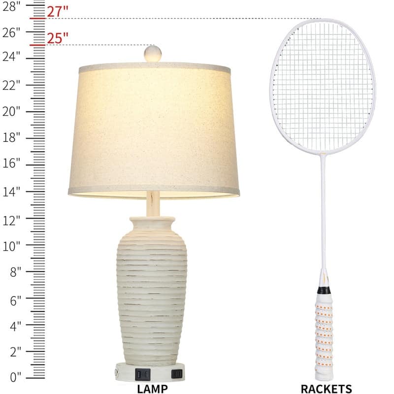 Set of 2 Touch Control 25-Inch Table Lamps with USB & Type-C Ports and Drum Shades