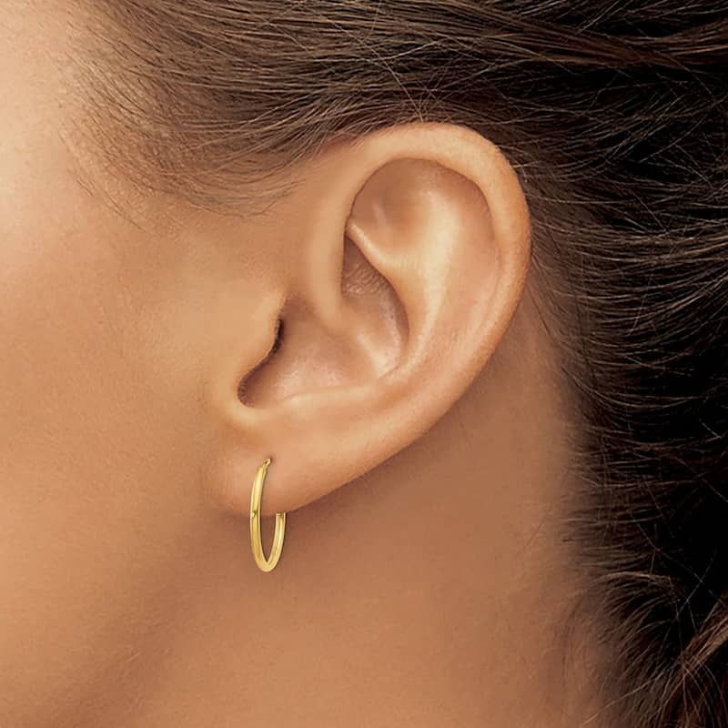 Curata 14k Yellow Gold Polished tube 1.25mm Endless Hoop Earrings