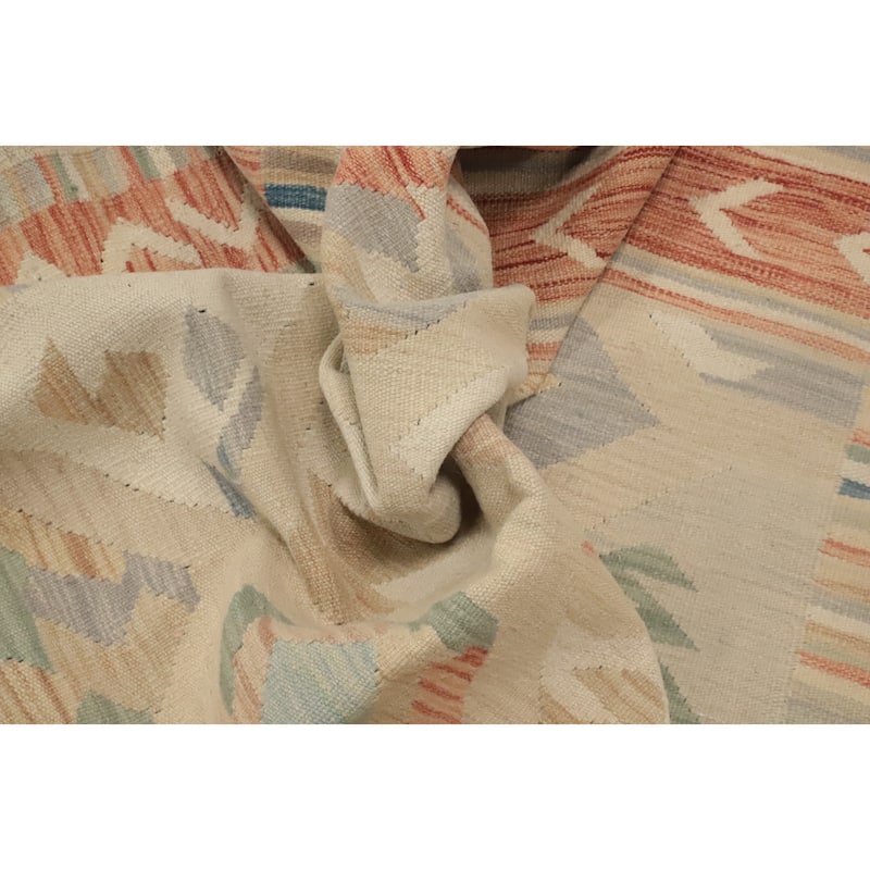 Hand Woven Oriental 100% Wool Carpet Southwestern Tribal Beige & Ivories Kilim Area Rug - 8' 2'' X 5' 1''