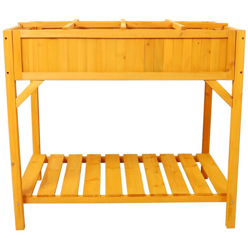 Raised Garden Bed with Legs, Wooden Elevated Planter Box with 8 Grids Divider & Protective Liner, Standing Garden Planter Bed