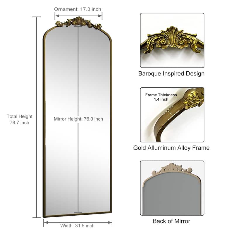 Arched Vintage Mirror Traditional Baroque Style Wall Mirror
