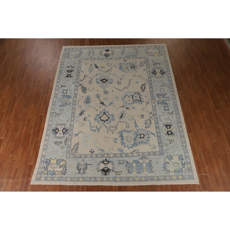 Hand Knotted Oriental 100% Wool Carpet Transitional All-Over Beige & Ivories Oushak Area Rug - 11' 4'' X 8' 11''