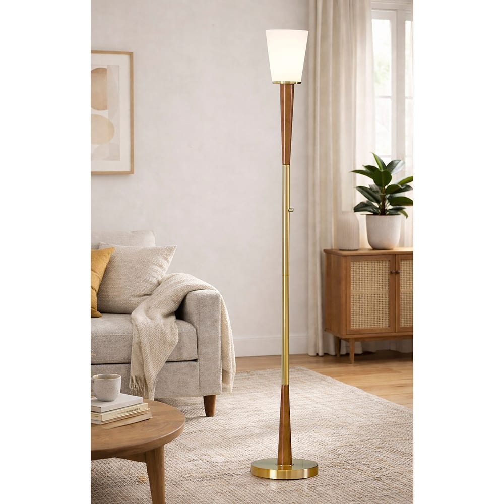 HOMEGLAM Century 72" Wood Torchiere Floor Lamp, Dimmer with LED Bulb