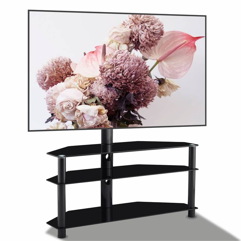 Multi-function TV Stand,3-Tier Height Adjustable Bracket Swivel Entertainment Centers - Black