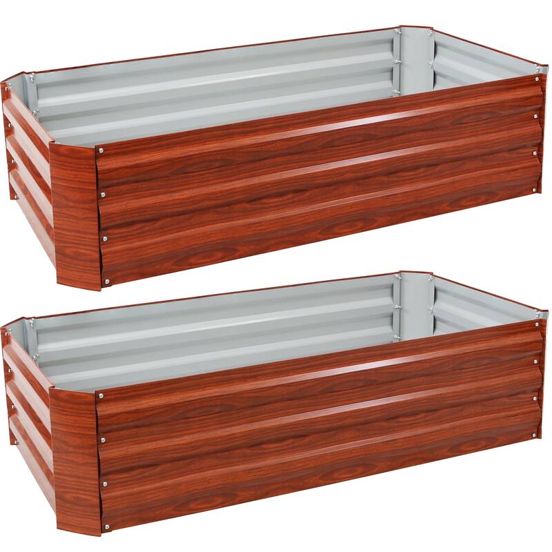 Sunnydaze Galvanized Steel Raised Garden Bed - 4' x 2' Rectangle - Set of 2 - Woodgrain