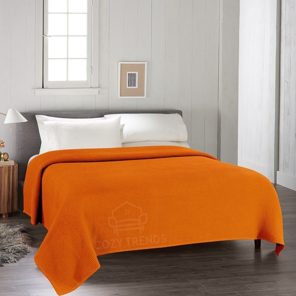 slide 2 of 6, 100-percent Cotton Waffle Weave Medium Weight All Season Thermal Blankets King - Rust