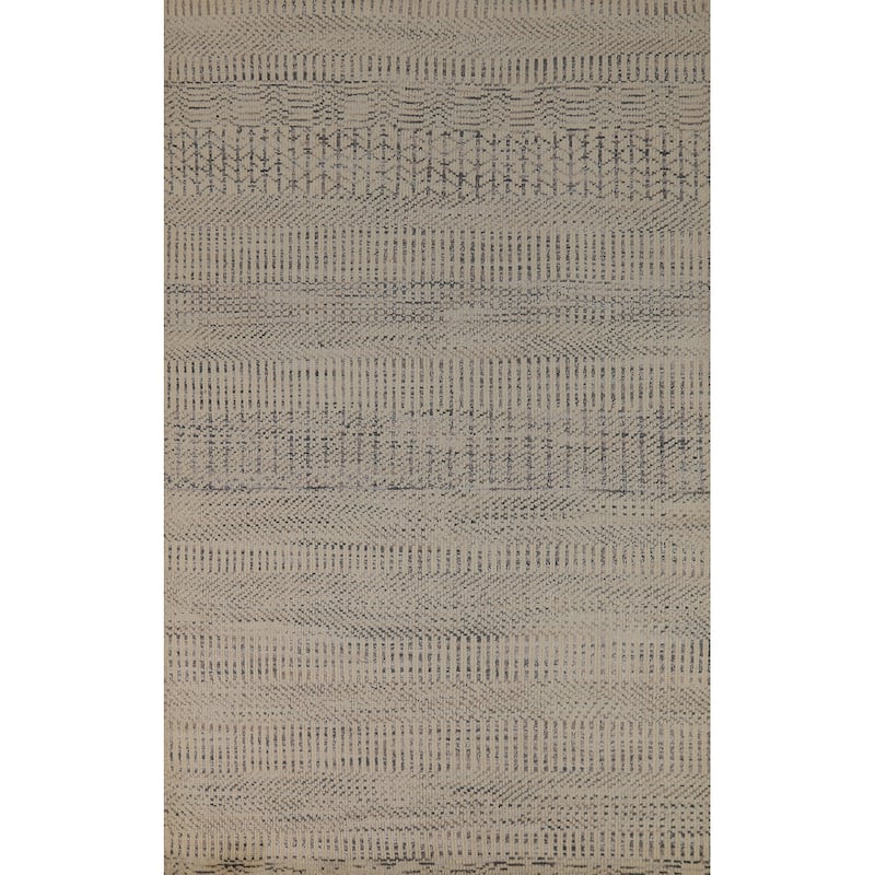 Beige Moroccan Area Rug Hand-Knotted Oriental Wool Carpet - 4'11" x 7'10"