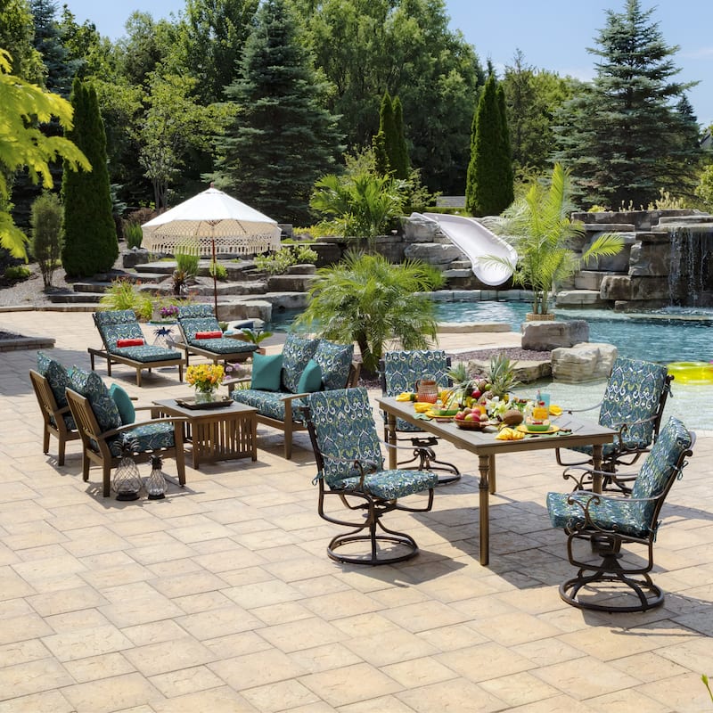 ARDEN Sapphire Blue Leala Damask Outdoor Deep Seat Cushion Set - 24 W x 24 D in.