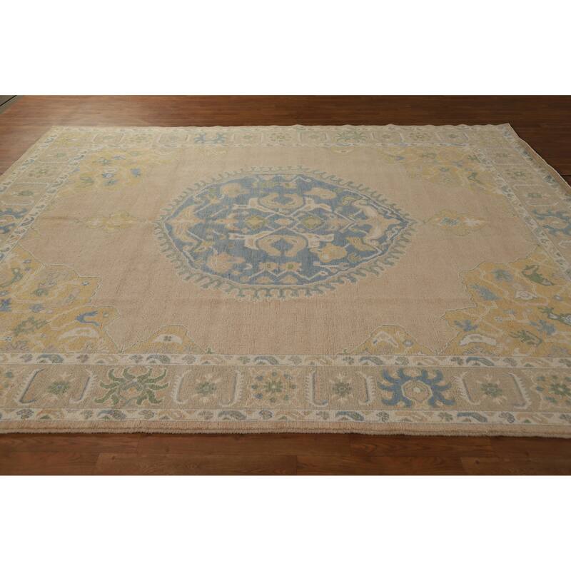 Hand Knotted Oriental 100% Wool Carpet Transitional Medallion Peach Oushak Area Rug - 10' 0'' X 8' 2''