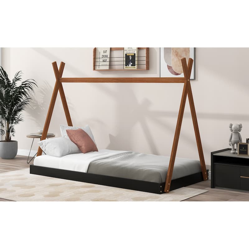 Tent Floor Bed with Triangle Structure Safe Platform Bed Sturdy Frame