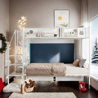 Twin Over Full Metal Bunk Bed with Wire Shelving