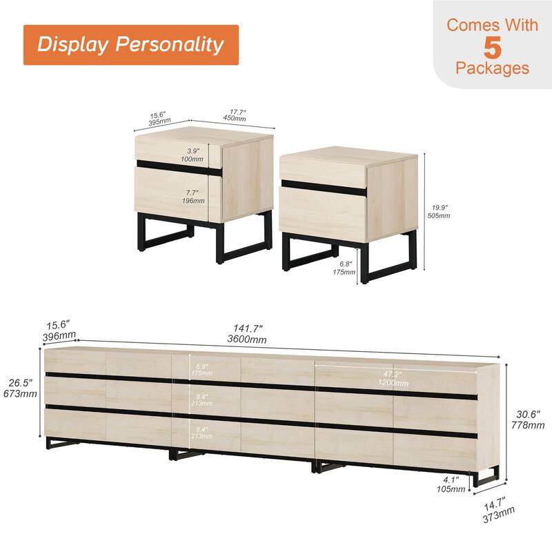 3-Piece Bedroom Furniture Set,Dresser & Chest With 18 Drawers for Bedroom, Bedroom Furniture Set