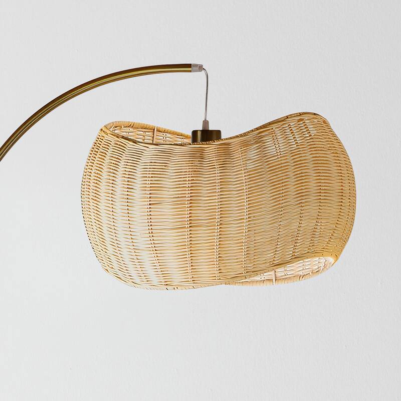 Brightech Wave 81 in. Mid-Century Modern LED Super Bright Floor Lamp with Beige Bamboo Drum Shade