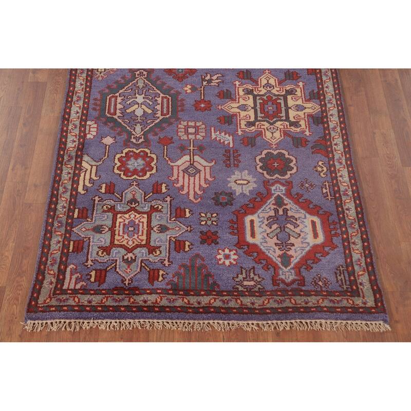 Geometric Oushak Oriental Foyer Rug Hand-Knotted Wool Carpet - 4'0" x 5'11"