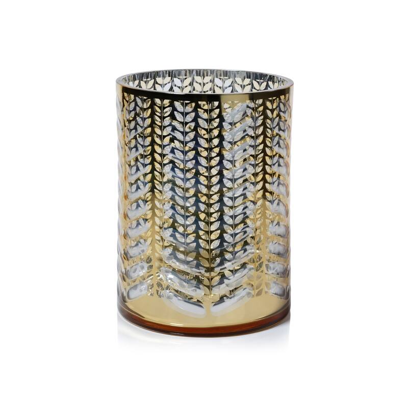 Laser-Etched Metallic Glass Hurricane Candle Holder - Gold - 9.5"
