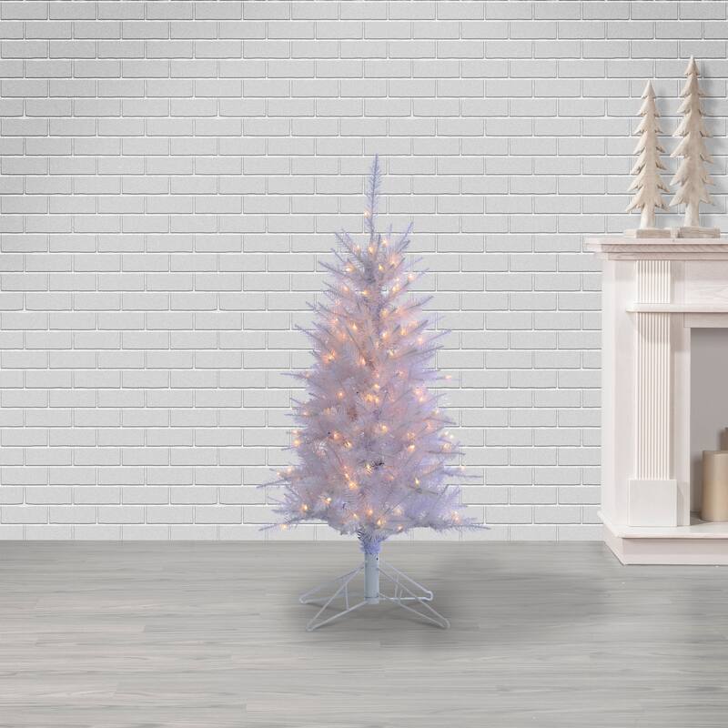 4 Foot White Tiffany Tinsel Tree with 150 clear lights