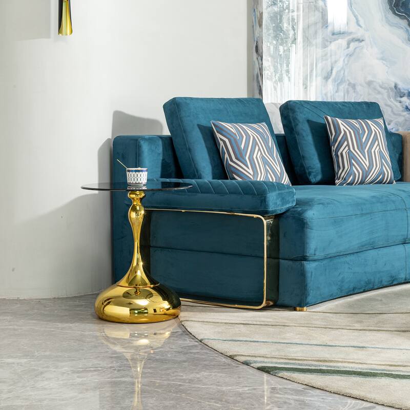 small round side table for small space ,Cocktail Table,,Small Coffee Table, end table, tempered glass top - Gold