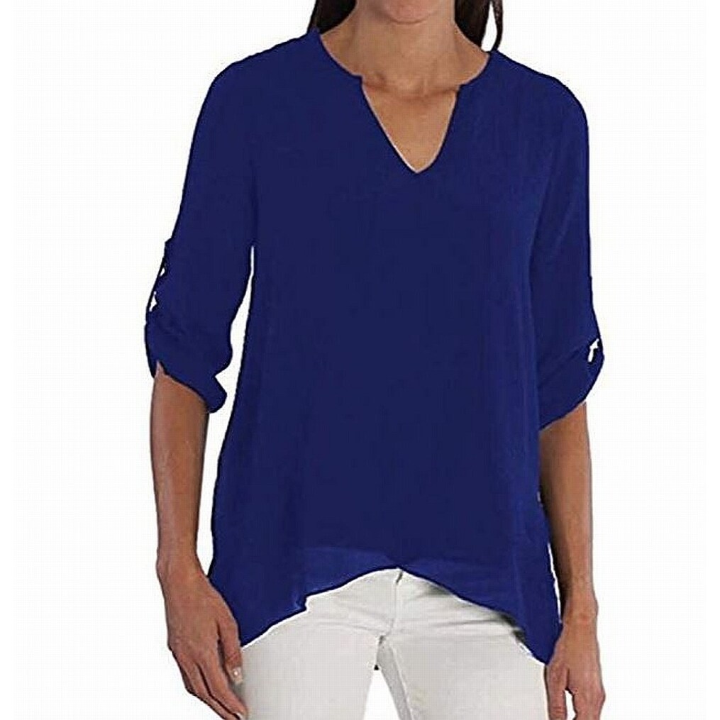 Shop Fever Blue Women S Size Xxl Plus Roll Tab Split Neck Solid