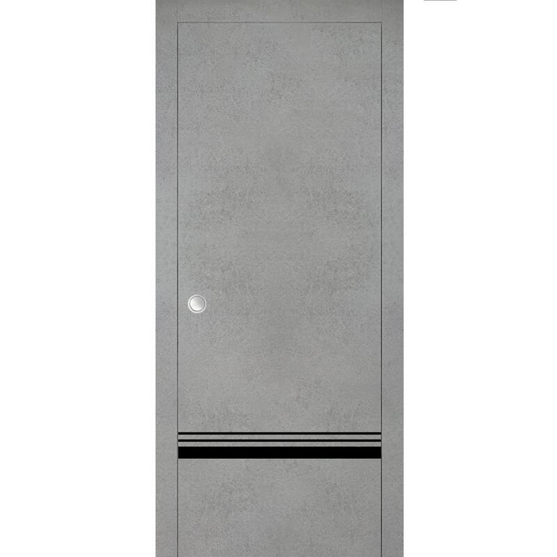 French Pocket Door 18 x 80 with Planum 0012 Concrete with Kit Trims Rail - 24" x 96"