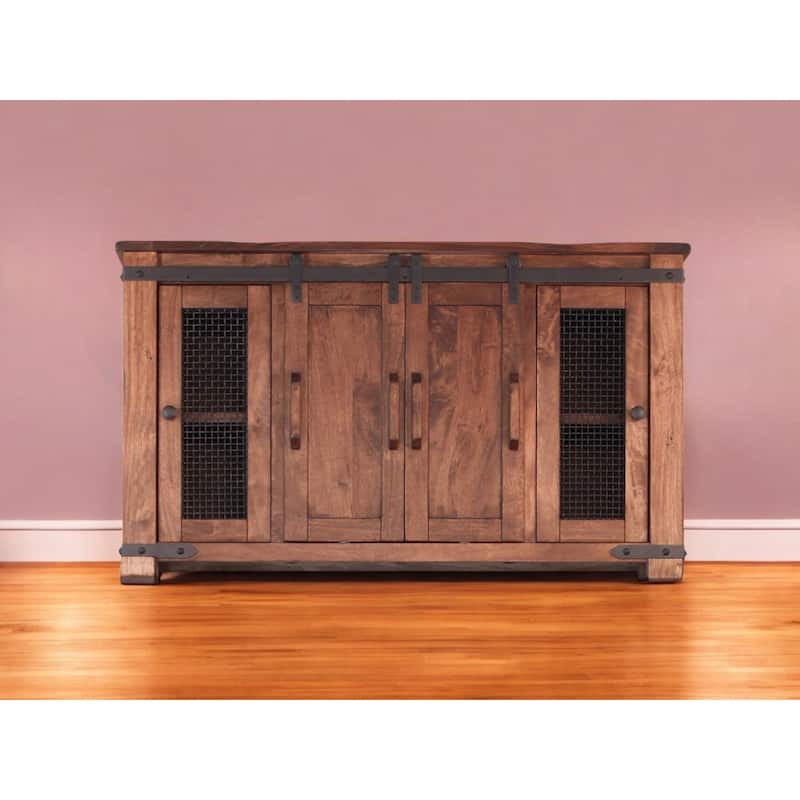 HomeRoots 60" Brown Solid Wood Cabinet Enclosed Storage Distressed TV Stand - 59.75' X '34.75' X '17.75 - Brown - 59.75' X '34.75' X '17.75