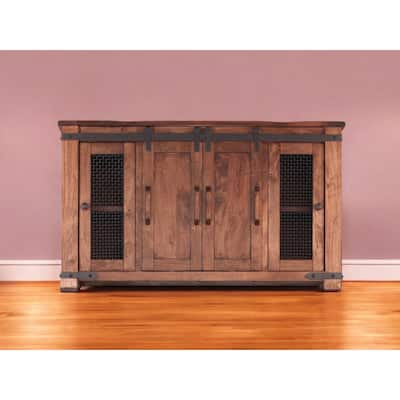 HomeRoots 60" Brown Solid Wood Cabinet Enclosed Storage Distressed TV Stand - 59.75' X '34.75' X '17.75