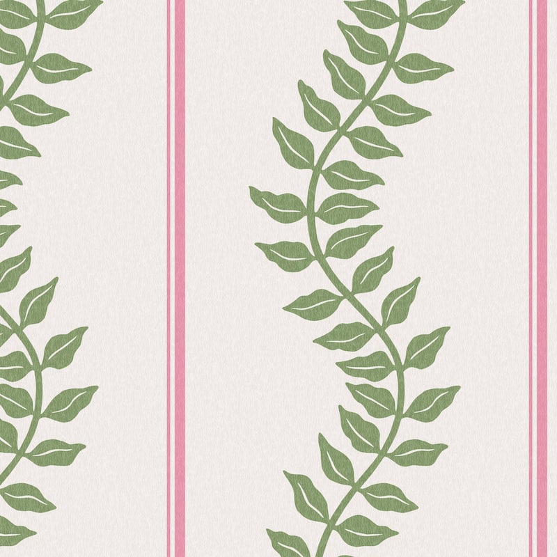 Graham & Brown Laurel Leaf Stripe Pink & Green Wallpaper