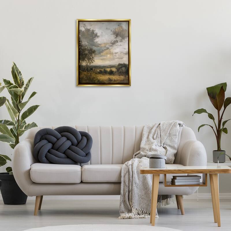 Stupell Rural Meadow at Dawn Framed Floater Canvas Wall Art Design By LSR Creative Studio