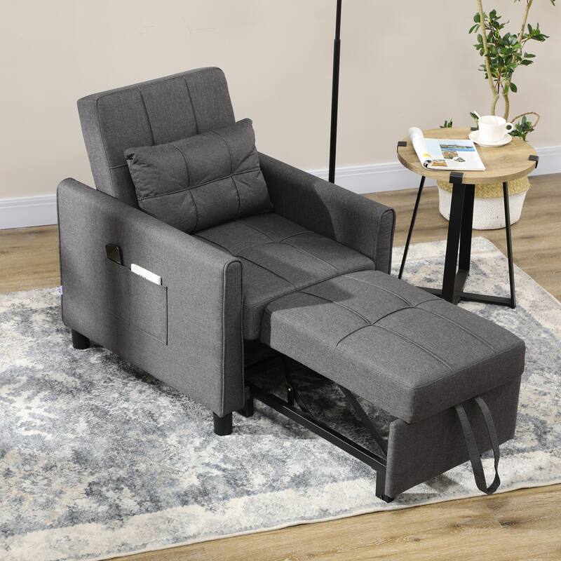 Dark Grey Modern 27.3" 3 in 1 Polyester Single Convertible Sofa Bed with Adjustable Back and Pillow for Living Room