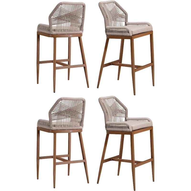 PURPLE LEAF Modern Counter Bar Stools Set of 4 Rattan Chairs with Back and Cushion Kitchen Barstools - Twill - Counter Height