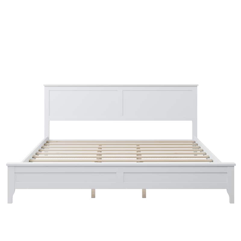Modern Stylish Simple Wood Platform Bed with Wood Slat Support and Tapered Wood Legs, Low Profile Panel Bed with Headboard