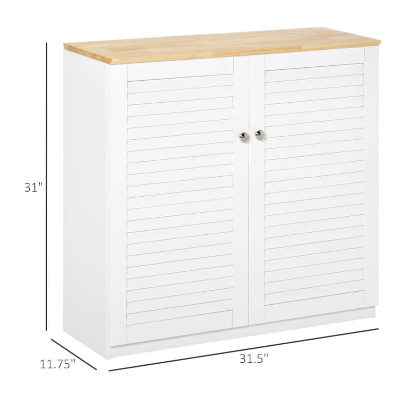 White Storage Cabinet with Louvered Doors and Adjustable Shelf for Bathroom Kitchen or Living Room - 31.5" X 11.75" X 31"