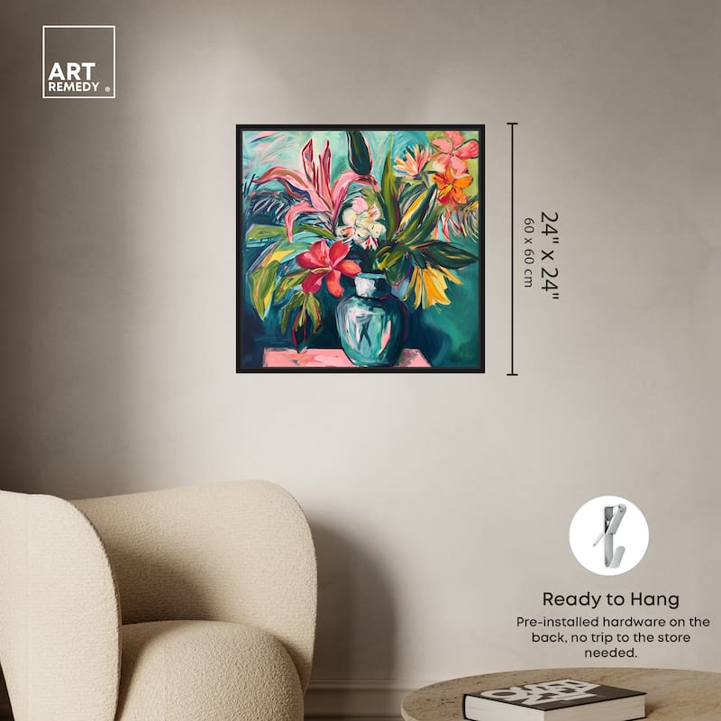 Art Remedy Vase Of Bright Tropical Flowers Framed Flowers In Vase Paintings