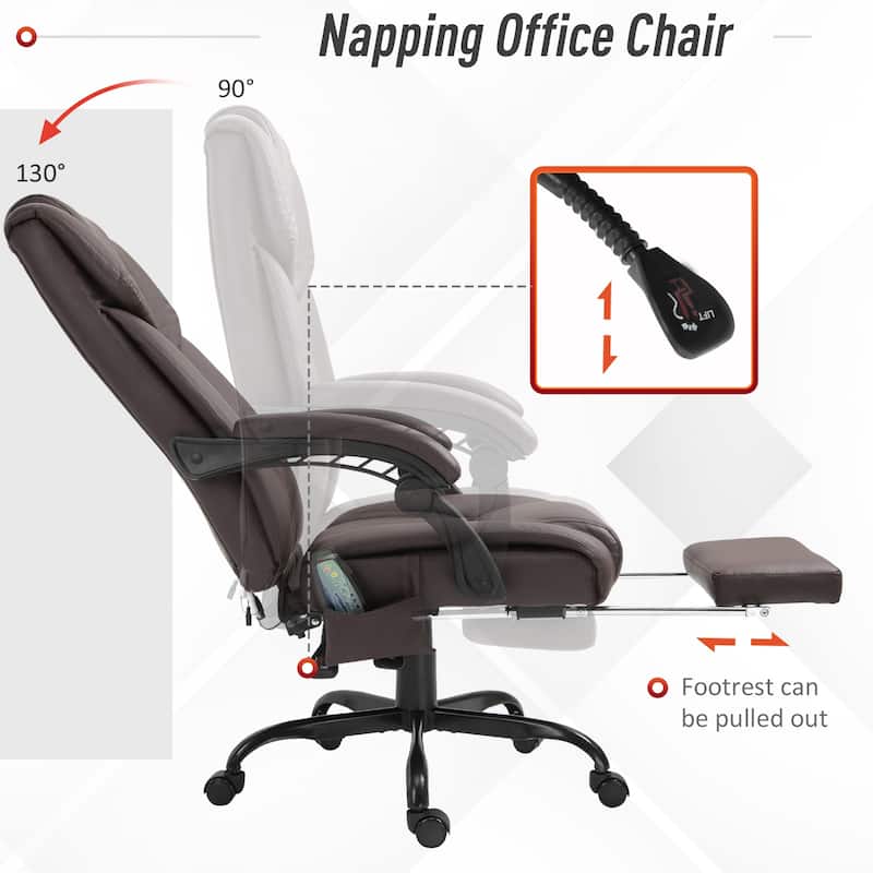 Vinsetto Office Desk Chair Recliner, Height Adjustable Movable Lumbar Support with 6-Point Vibrating Massage