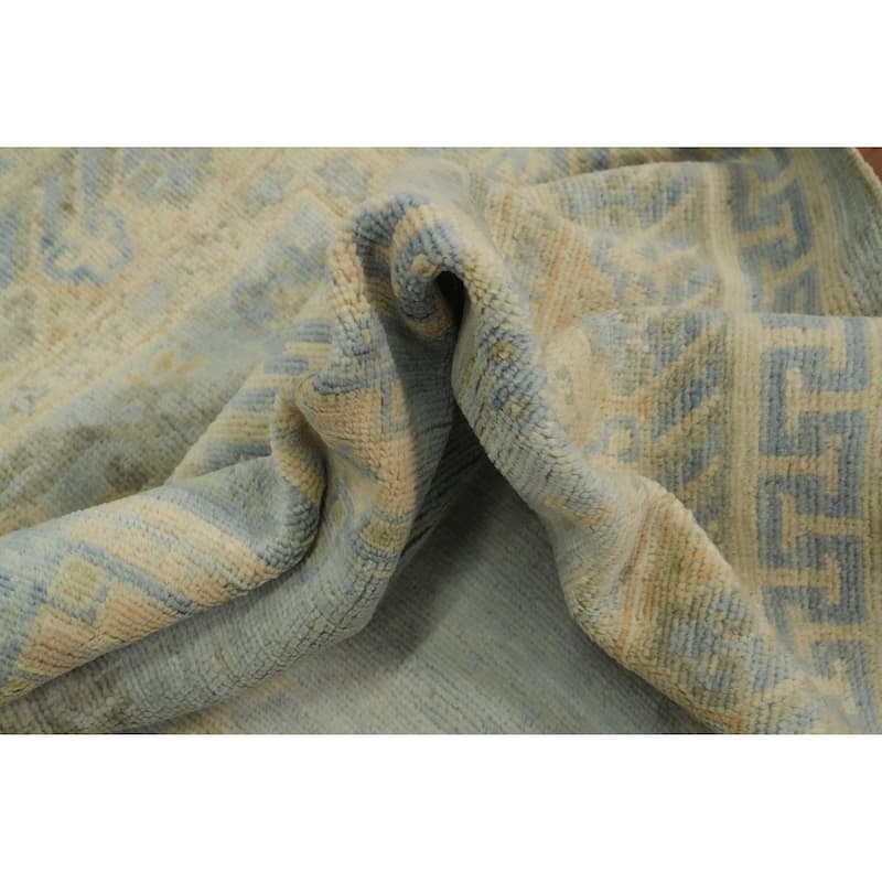 Vegetable Dye Blue Oushak Turkish Area Rug, Floral Geometric Carpet - 10' 7'' X 8' 1''