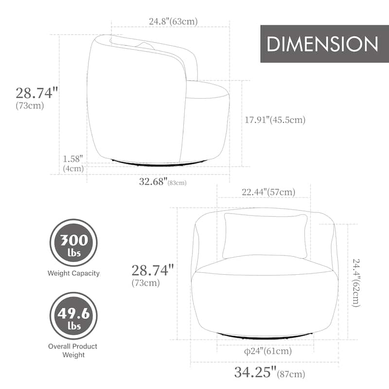 Corduroy Swivel Barrel Accent Chair with Pillow, Upholstered Round Reading Armchair for Living Room, Office, Lounge, Club