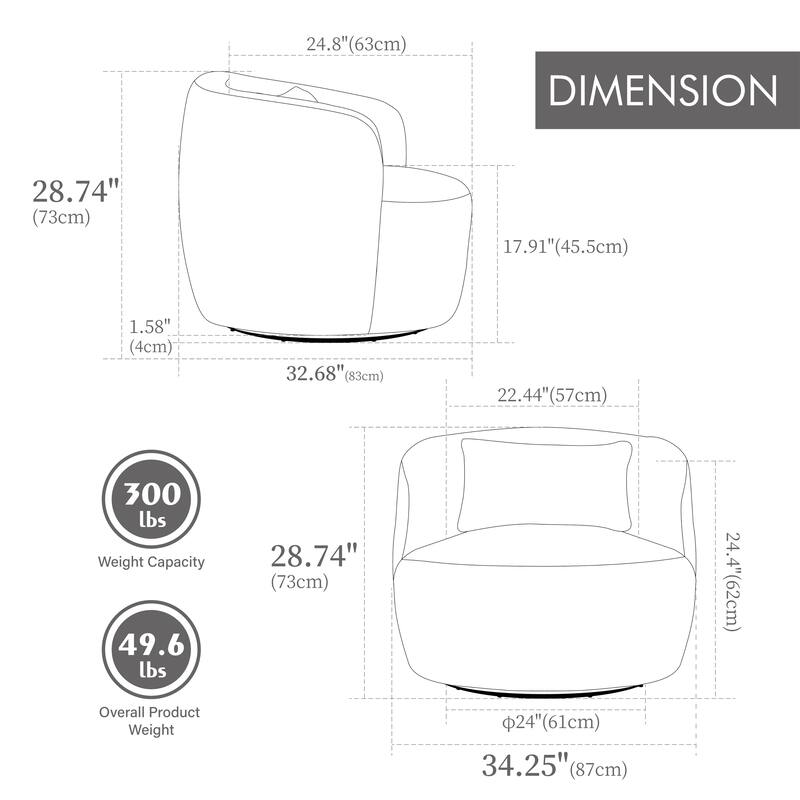 Roomfitters Swivel Barrel Accent Chair, Upholstered Corduroy Reading Armchair with Pillow for Living Room or Bedroom
