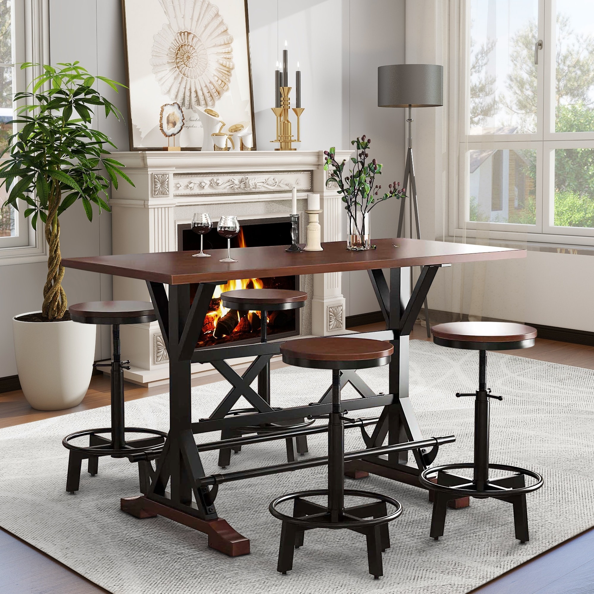 Piece Dining Table Set, Wooden Sofa Side Table with Stabilizing