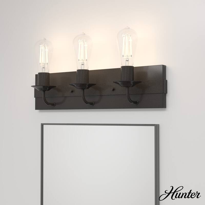 Hunter Perch Point Vanity Wall Light - Industrial, Modern Mountain, Rustic, Transitional - Damp Rated! - 20.5" - 3 Light - Noble Bronze