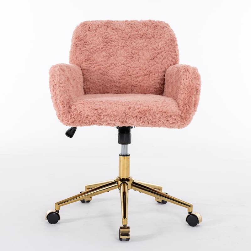 Office Chair,Artificial rabbit hair Home Office Chair with Golden Metal Base,Adjustable Desk Chair Swivel Office Chair