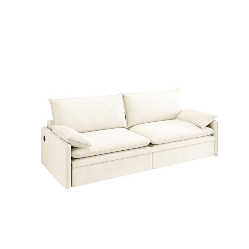 Modern Convertible Sofa Bed, Chenille Fabric Couch with Pull-Out Sleeper Bed, Living Room Loveseat with USB Port, Hidden Storage